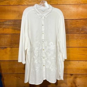 J Jill White Linen/Cotton 3/4 Sleeve Tunic